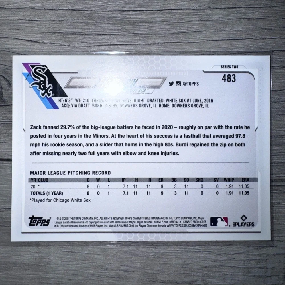 2021 Topps ZACK BURDI Employee Edition Rare card #483 CHICAGO WHITE SOX